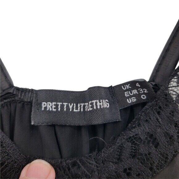 PrettyLittleThing Women's Black Faux Leather Lace Mini‎ Dress Size 0 - Picture 3 of 10